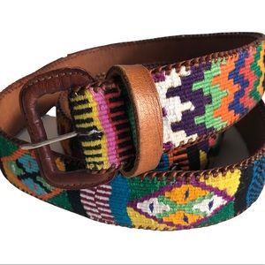 Colourful stitched leather belt, 44”